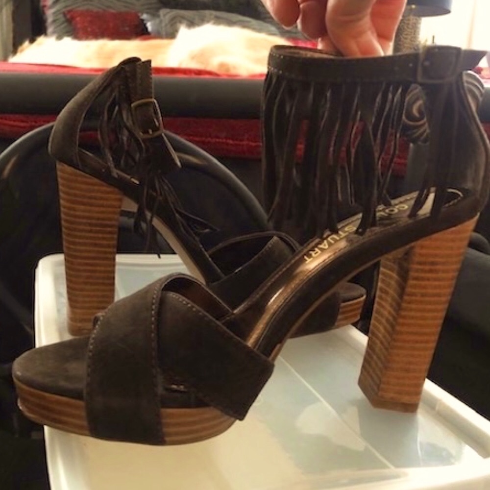 BROWN SUEDE ANKLE STRAP SANDALS
